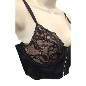 Garage corset lace coquette sexy lingerie beige black front clasp NWOT sz M bra